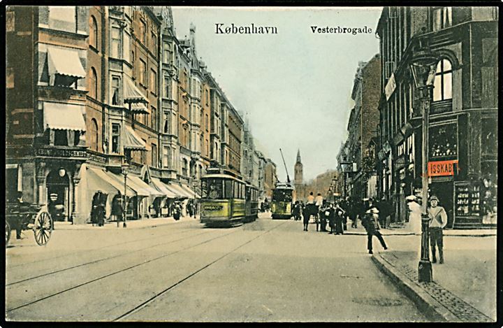 Vesterbrogade 37 hj. Stenosgade med sporvogne og Crome & Goldschmidt. C. R. no. 71 Kvalitet 9