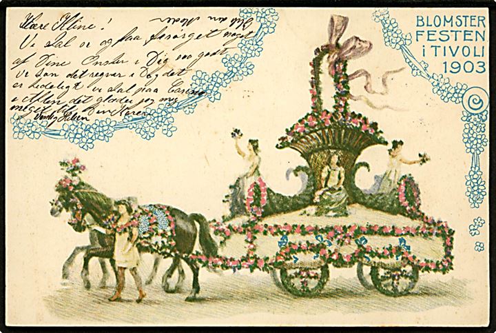 Tivoli. Blomsterfesten 1903. Tegnet kort u/no. Kvalitet 8
