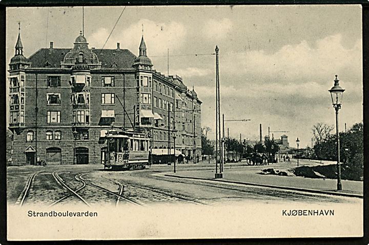 Strandboulevarden 1-3 med sporvogn linie 9 vogn 513. P. Heckscher u/no. Kvalitet 8