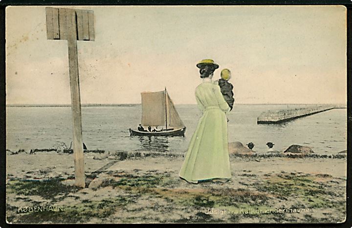 Kalkbrænderihavnen, udsigt med lille sejlbåd. A. Vincent no. 416. Kvalitet 7