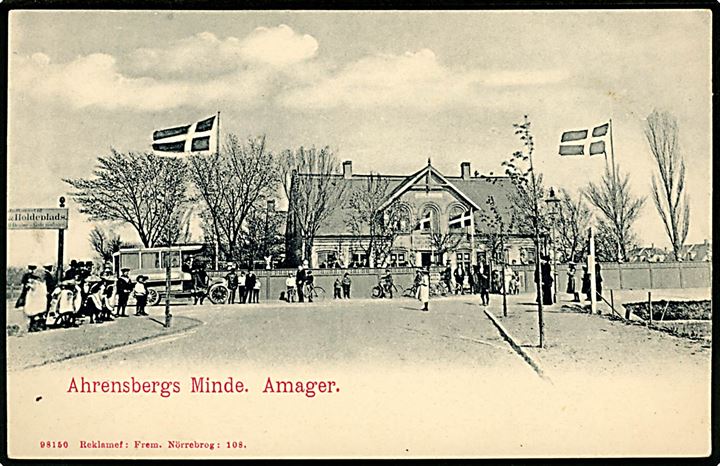 Amagerbrogade 195 “Ahrenbergs Minde” med omnibus. Frem no. 98150. Kvalitet 8