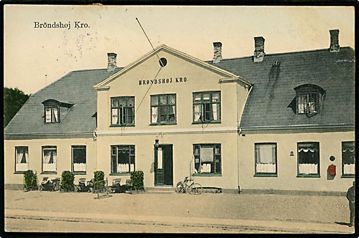 Frederikssundsvej ved Brønshøj Torv med “Brøndshøj Kro”. Nathansohn no. 77. Kvalitet 7
