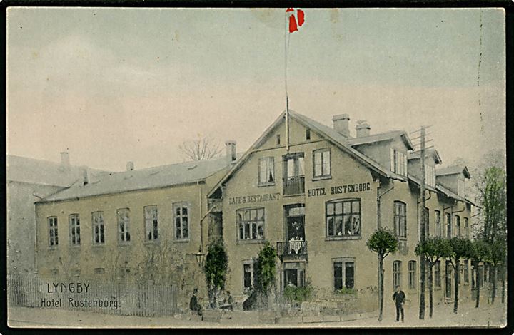 Lyngby, Jernbanevej med Hotel “Rustenborg”. P. Alstrup no. 1701. Kvalitet 8