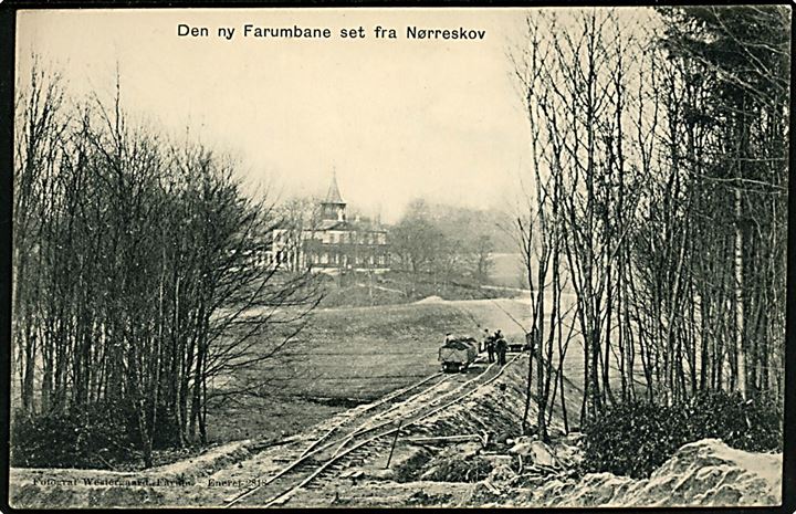 Fiskebæk, Slangerupbanen (ny Farumbane) under anlæg set fra Nørreskov. Westergaard no. 2818. Kvalitet 9