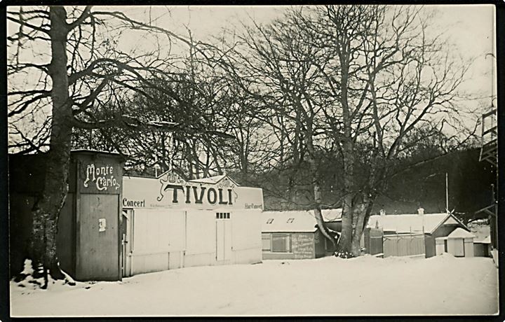 Dyrehavsbakken. Vinterlukket i sne d. 13.1.1924. Fotokort u/no. Kvalitet 8