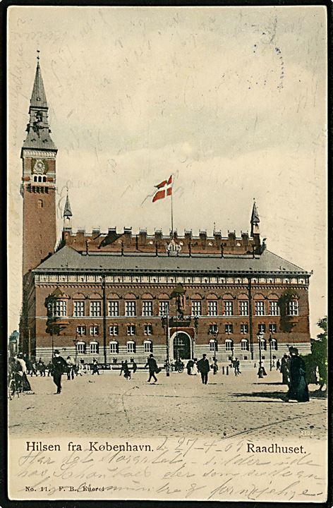 Københavns Raadhus “Hilsen fra København”. Fritz Benzen no. 11. Visket. Kvalitet 6
