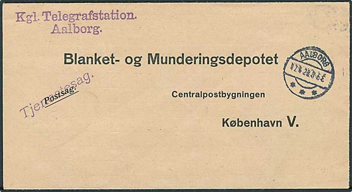 Tryksagsrekvisition E.Form. 5 (9/8 1927) sendt som Tjenestesag fra Kgl. Telegrafstation i Aalborg d. 17.4.1928 til Blanket- og Munderingsdepotet i København.