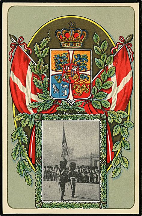 Amalienborg, Dannebrog og Rigsvåben med prospekt af livgarden. H.C.O. u/no. Kvalitet 7
