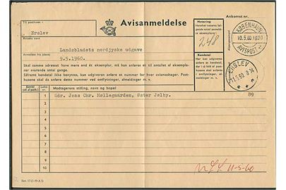 Avisanmeldelse formular Bet. 13 (1-59 A5) fra Avispostkontoret til Erslev 1960.
