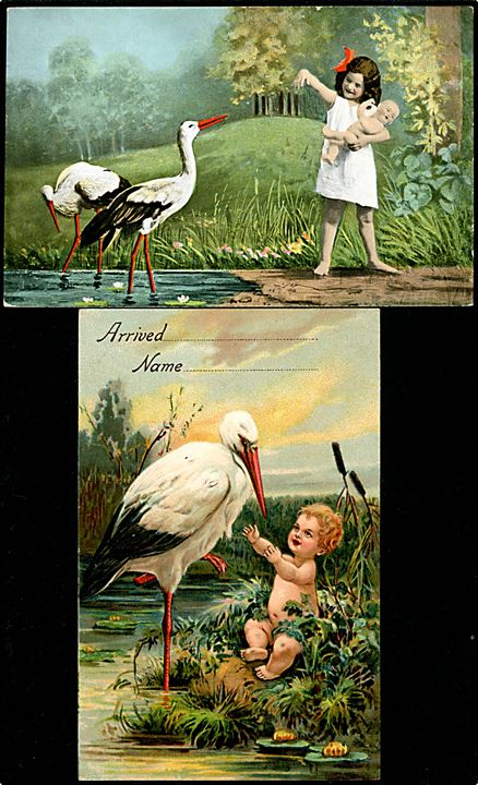 Børn. Stork med spædbarn. No. 2869/3 & P.F.B. no. 9532. Kvalitet 8