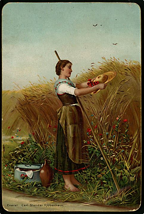 Ukendt: Kvindelig høstarbejder. Kartonkort. Stenders u/no. Kvalitet 7