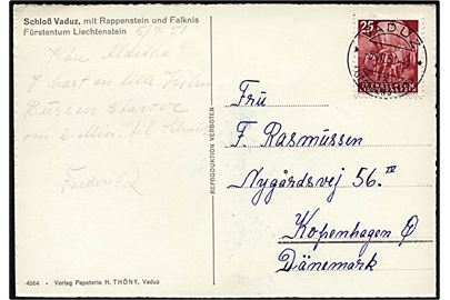25 rappen brun på postkort Vaduz d. 5.7.1951 til København.