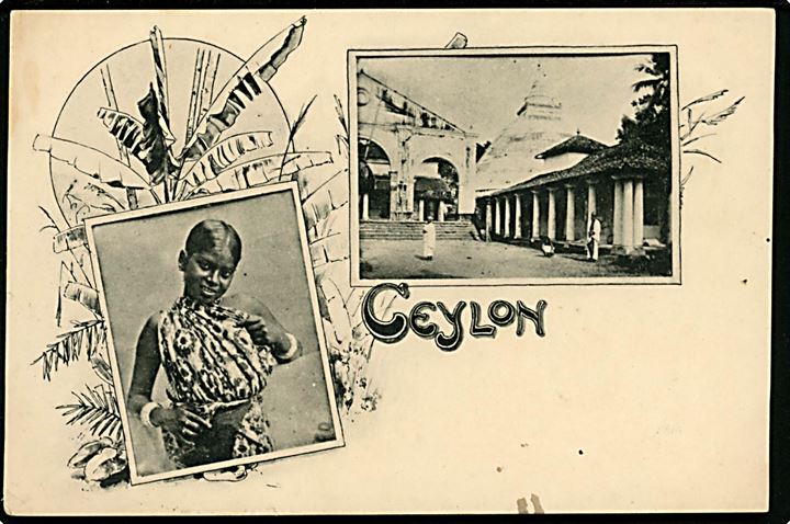 Ceylon, indfødt kvinde og tempel. U/no. Kvalitet 7