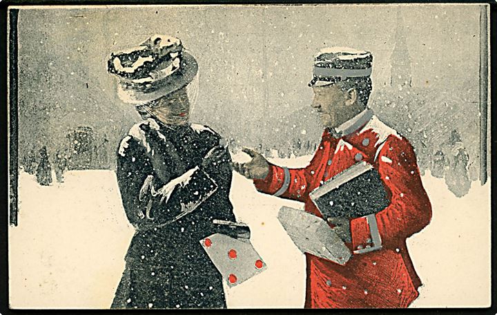 A. Vincent serie 123/11. Postbude og kvinde i sne. Kvalitet 7
