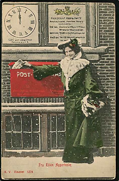 Postkasse. Skuespiller fru Ellen Aggerholm sender nytårshilsen. A. Vincent no. 1274. Kvalitet 7