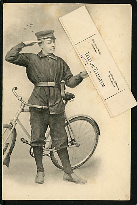 Københavns Telefon A/S. Telegrafbud på cykel med telefon-telegram. Kort-Brev. Stenders u/no. Kvalitet 7