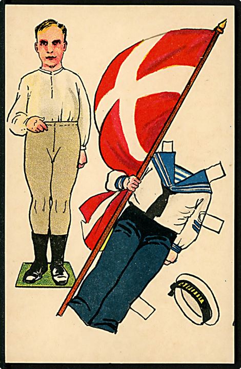 Osvald Jensen: Påklædningsdukke, matros med flag. A. Vincent serie 396/3. Kvalitet 8