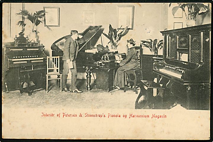 Købmagergade 18 Petersen & Steenstrup’s Pianola og Harmonium Magasin. Reklamekort u/no. Kvalitet 7