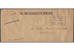 Brev fra Palæstina med diplomatpost til København (d. 6.11.1947) fra udvandringsdepartementet.