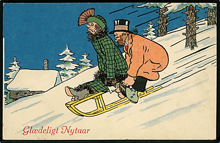 Herluf Jensenius(?): Gyldenspjæt i sne. “Glædeligt Nytaar” Ed. F. Ph. no. 3252/3.  Kvalitet 7