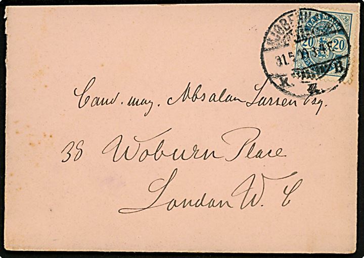 20 øre Våben på brev fra Kjøbenhavn d. 31.5.1900 til London, England.