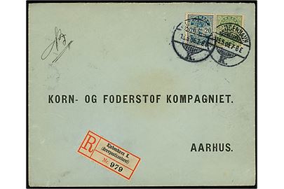 5 øre og 20 øre Våben på anbefalet brev fra Kjøbenhavn d. 15.5.1905 til Aarhus. 