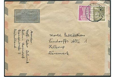 Berlin. 5 pfg. og 50 pfg. Bygninger på luftpostbrev fra Berlin d. 9.12.1960 til Hellerup, Danmark.