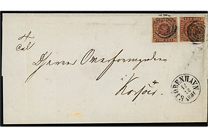 4 R.B.S. Ferslew (2) på dobbelt brev annulleret med stumt stempel og sidestemplet antiqua Kjøbenhavn d. 12.12.1851 til Korsør.