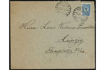 Russisk 10 kop. anvendt i Finland på brev annulleret med bureaustempel Postilj. k. J.-H. (= Jyväskylä-Haapamäki) d. 19.4.1912 til Leipzig, Tyskland.