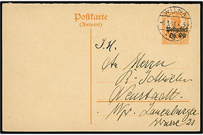 7½ pfg. Postgebiet Ob. Ost provisorisk helsagsbrevkort stemplet Wilna d. 8.3.1918 til Neustadt. Uden meddelelse på bagsiden.