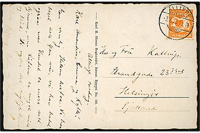 10 øre H. C. Andersen på brevkort annulleret med udslebet brotype Ic stempel Allinge d. 3.7.1936 til Helsingør. Tidl. Allinge S. stempel benyttet i Sandvig.