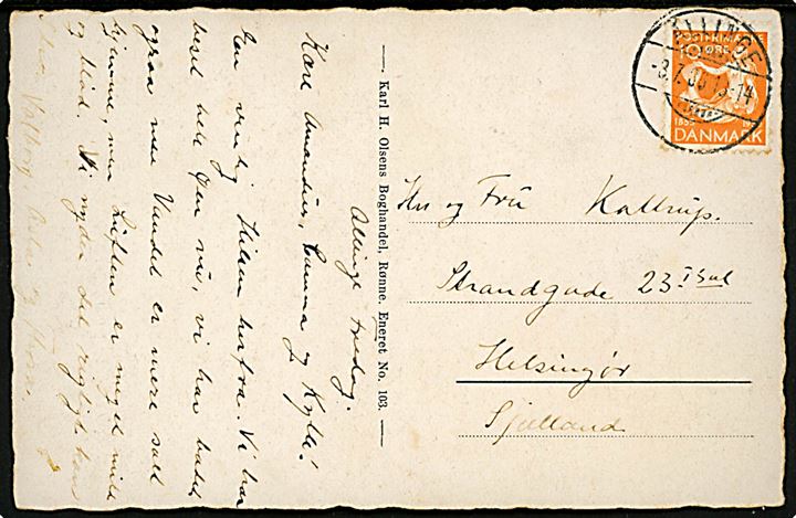 10 øre H. C. Andersen på brevkort annulleret med udslebet brotype Ic stempel Allinge d. 3.7.1936 til Helsingør. Tidl. Allinge S. stempel benyttet i Sandvig.