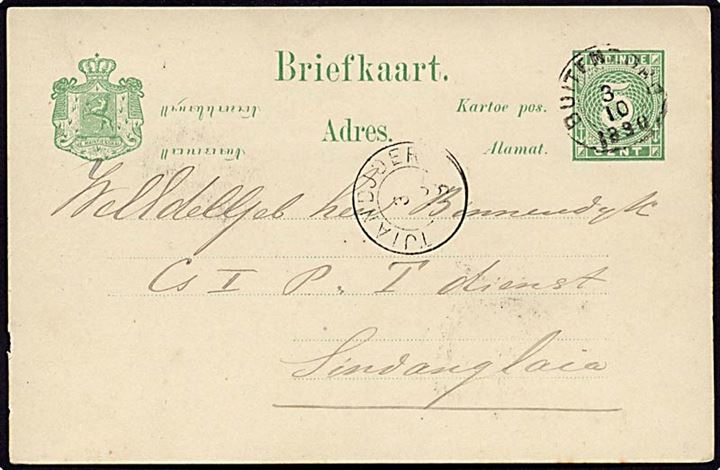 5 cent grøn helsag fra Buitetord d. 3.10.1890.