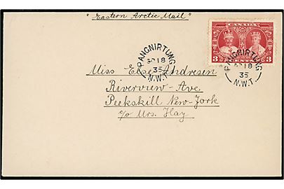 3 cents Silver Wedding på brev annulleret Pangnirtung N.W.T. d. 18.9.1935 til Peekshill, New York, USA. Befordret med canadisk arktisk forsyningsskib Eastern Arctic Mail RMS Nascopie.