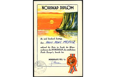 Nordkap Diplom med 90 øre Nansen udg. annulleret med særstempel Nordkapp d. 21.6.1968.
