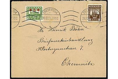 40 øre Genforening og 10+5 øre Røde Kors provisorium på brev fra Fredericia d. 20.12.1921 til Chemnitz, Tyskland.
