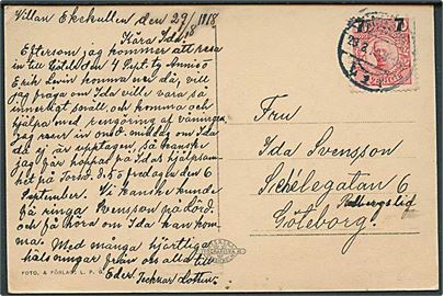 7/10 öre Provisorium på brevkort med svagt stempel d. 29.8.1919 til Göteborg.