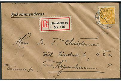 35 öre Posthorn single på anbefalet brev fra Stockholm d. 16.11.1929 til København, Danmark.