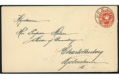 8 øre helsagskuvert annulleret med lapidar Præstø d. 18.3.1891 til Professor Holm, Ridder af Dannebrog, Charlottenborg, Kjøbenhavn K.