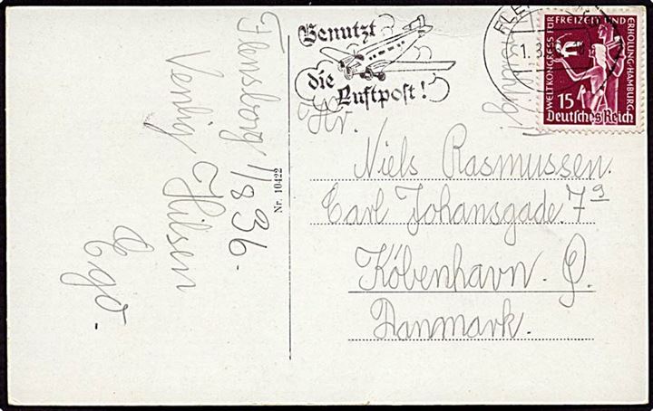 15 pfennig på postkort Flensborg d. 1.3.1936 til København.