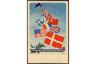 Erik Pålsson: Fredens og Frihedens Jul med flag nedkastet fra flyvemaskine. A. Vincent no. 4507B