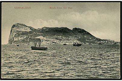 Gibraltar, Rock from the Bay. Frankeret med 1d Edward VII stemplet Gibraltar d. 19.4.1910 til København, Danmark.