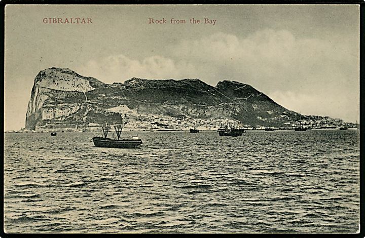 Gibraltar, Rock from the Bay. Frankeret med 1d Edward VII stemplet Gibraltar d. 19.4.1910 til København, Danmark.