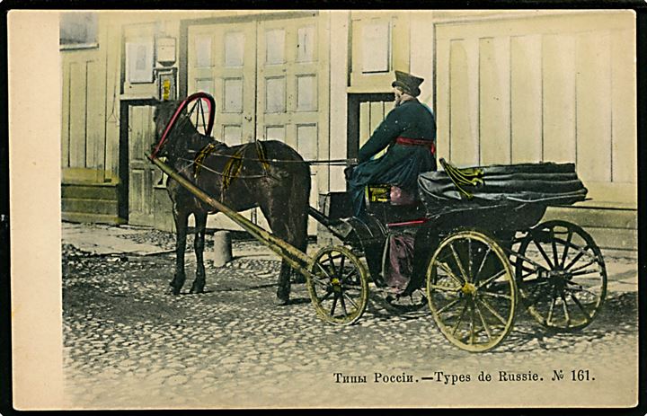 Rusland, Russisk type, hestevogn med kusk. No. 161.