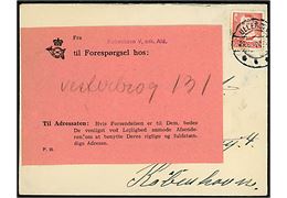 20 øre Fr. IX på brev fra Ullerslev d. 27.69.1949 til København. Ubekendt med etiket P.25 til Forespørgsel fra København V postkontor. 