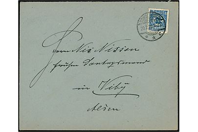 20 pfg. Fælles udg. på brev annulleret Sonderburg **C d. 20.2.1920 til Nis Nissen i Viby på Als. 