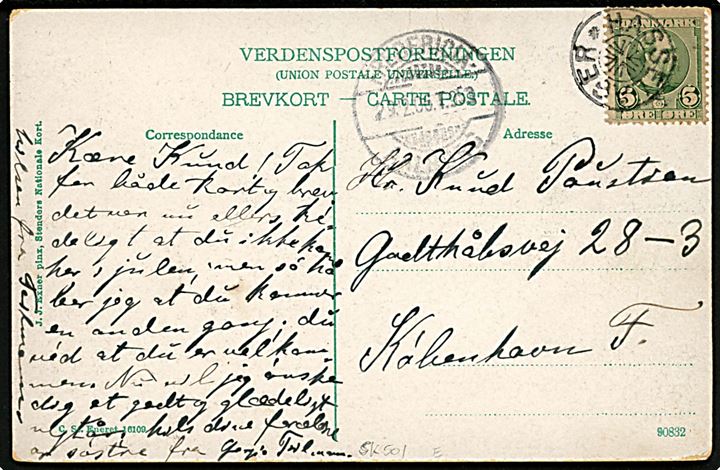 5 øre Chr. IX på brevkort annulleret med stjernestempel HASSELAGER og sidestemplet bureau Fredericia - Aalborg T.953 d. 29.12.1906 til København.