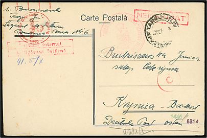 Ufrankeret interneret brevkort fra polsk soldat i ungarsk lejr d. 7.10.1940 til Deutsche Post Osten. Flere stempler og tysk censur.