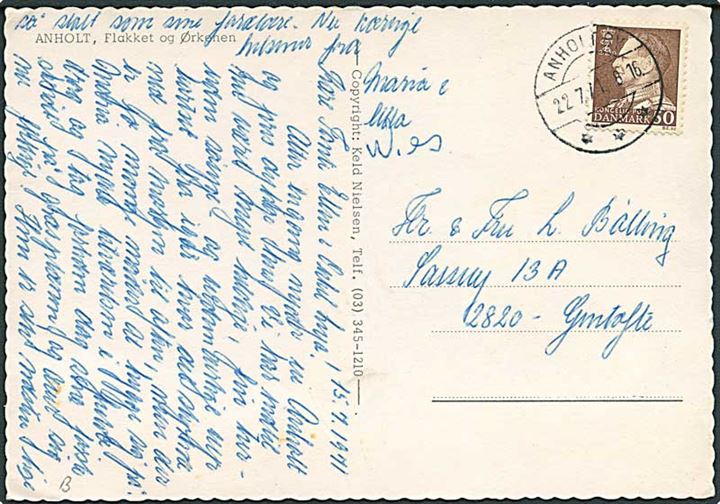 50 øre Fr. IX på brevkort stemplet Anholt By d. 22.7.1971 til GTentofte.