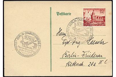 12 pfennig rød på lokalt postkort Berlin d. 13.7.1940. Stemplet med tårnspringer.